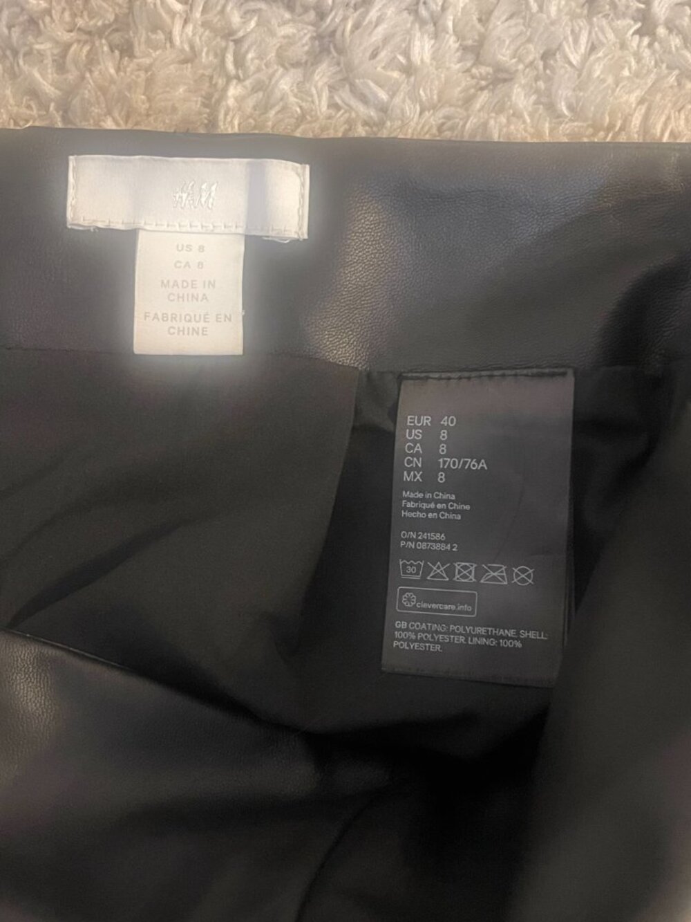 H&M Black Faux Leather Mini Skirt Size 8 High Waist - Picture 3 of 6